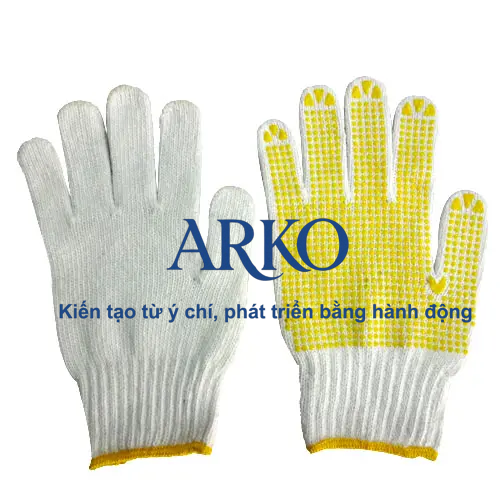 Găng chấm hạt PVC thường được làm từ vải sợi cotton hoặc sợi poly