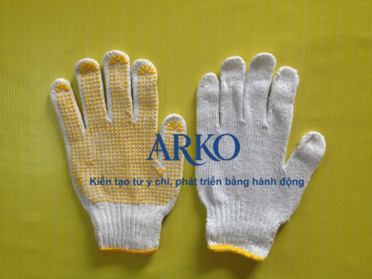 Găng tay len chấm hạt PVC